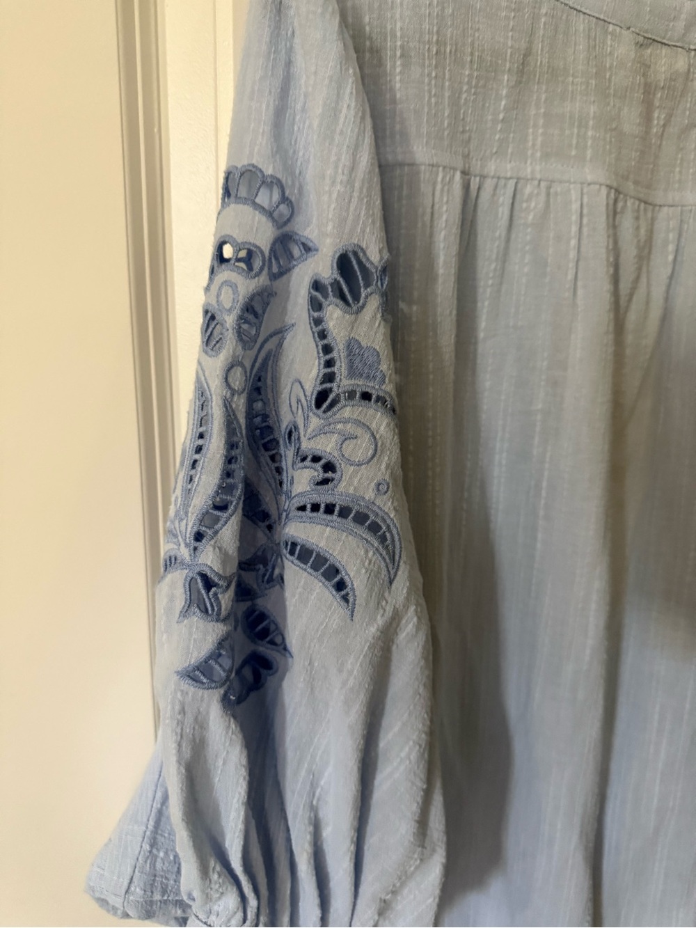easel Pale Blue Ruffle-Neck Button Blouse - Picture 5 of 6